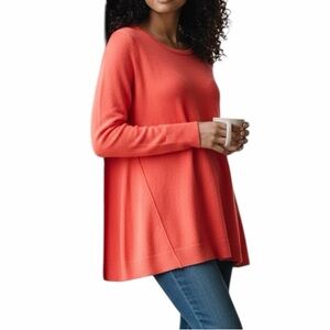 Chelsea & Theodore Coral Cashmere Long Sleeve Aline Tunic Sweater S